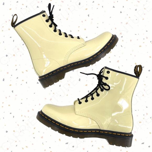 Dr. Martens Shoes - Dr. Marten’s 1460 Cream Patent Lamper Leather Classic Combat Boots 27216 - US 10